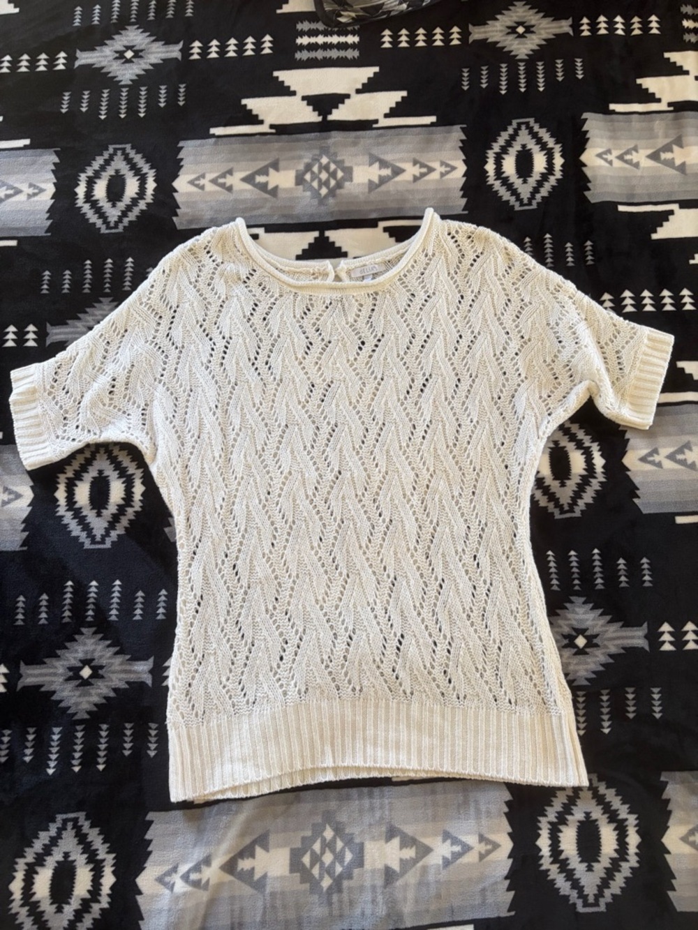 dELiA*s Cream Open-Knit Short Sleeve Top